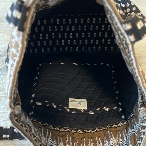 Vintage VERA BRADLEY Zebras 2001 Medium Button Tote Black Brown Cream Quilted - Picture 8 of 11